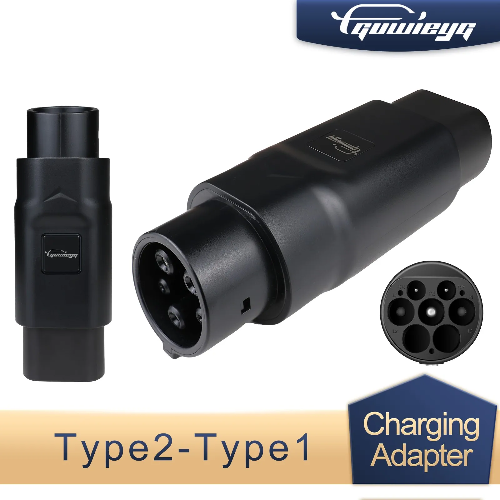 GUWIEYG Type2 to Type1 EV Charger Adapter 32A 1Phase Compatible with Type 2 Charger for Electric Car with Type 1 Charging Socket