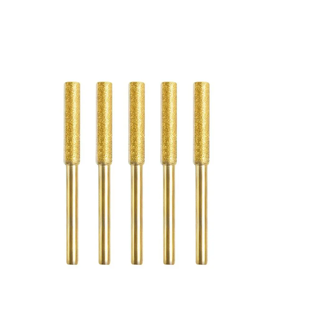 

5pcs High Hardness Diamond Coated Chainsaw Sharpener Stone Cylindrical Burr Abrasive Chainsaw File Gold Silver Grinding Tools