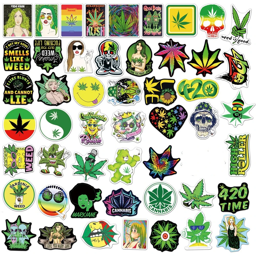 50/100PCS Weed Leaves Spoof Characters Graffiti Stickers Cool Personalized Motorcycle Helmet Skateboard Waterproof Sticker