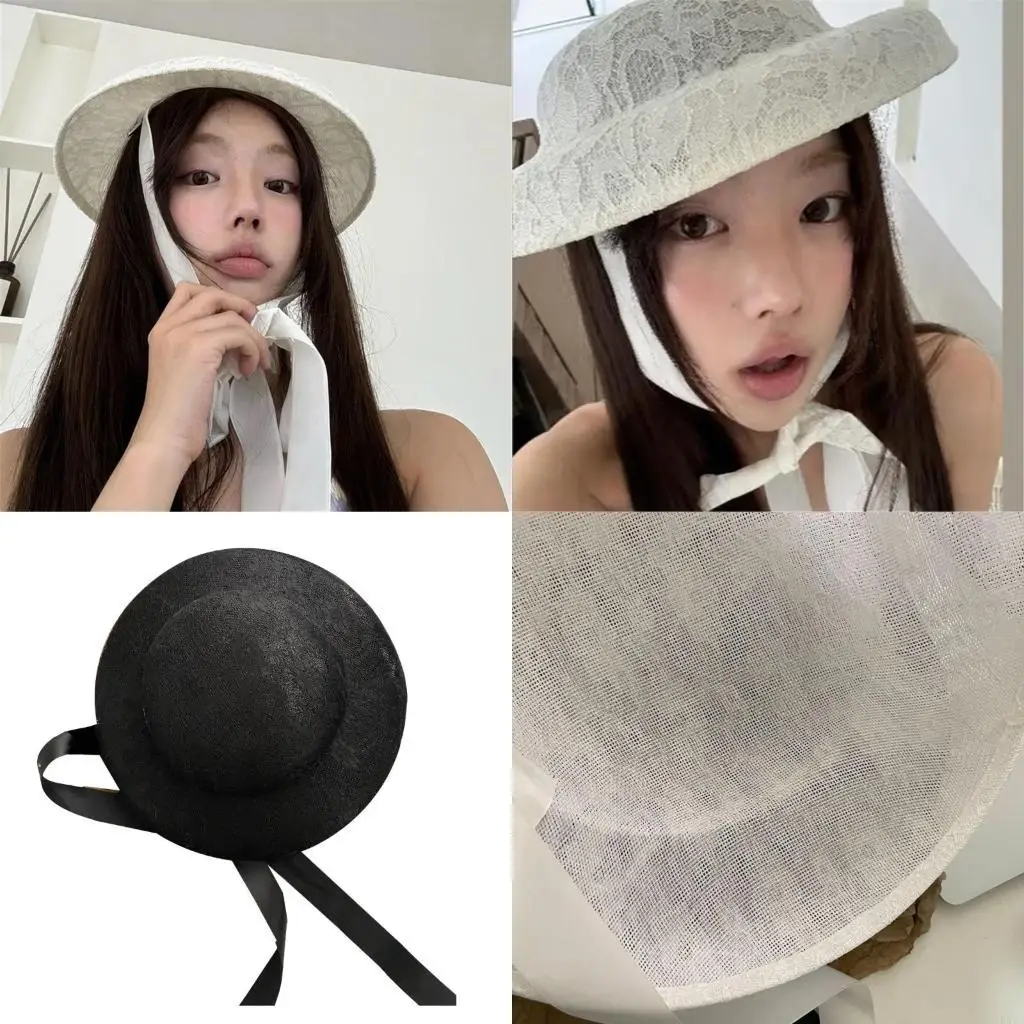 

L5YA Women Lace Bonnet Hat With Adjustable Ribbon Tie Ensures Comfortable And Stylish Lookings For Various Fashion Occasion