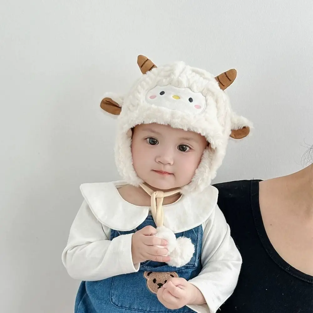 Funny Kawaii Toddler's Sheep Hat Soft Ear Protection Cute Sheep Hat Windproof Thickened Baby Warm Caps Head Decor