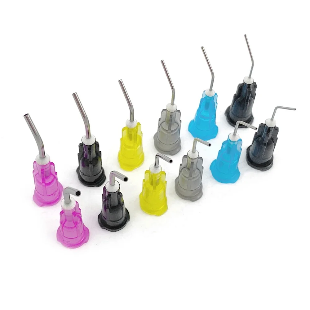 

100Pcs/Bag Dental Disposable Pre-Bent Irrigation Needle Tips Etchant Resin Flow Composite Tips Sealant Syringe Applicator