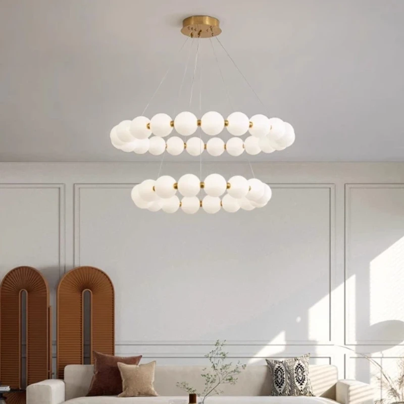 Nordic Modern Minimalist Luxury LED Chandelier Cream Pearl Circle Pendant Light Home Room Decoration for Living Dinning Bar Lamp