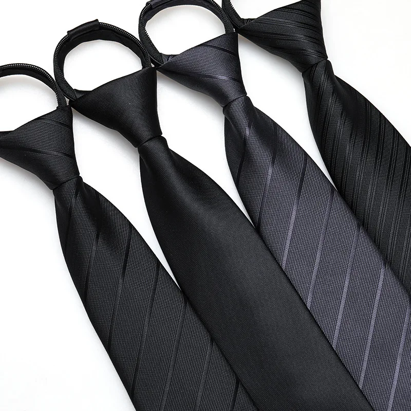 Men's Elegant Thin Solid Color Necktie 8cm Black Zipper Tie for Formal Casual Wear  Wedding Souvenir Tredy Joker Boy Friend Gift