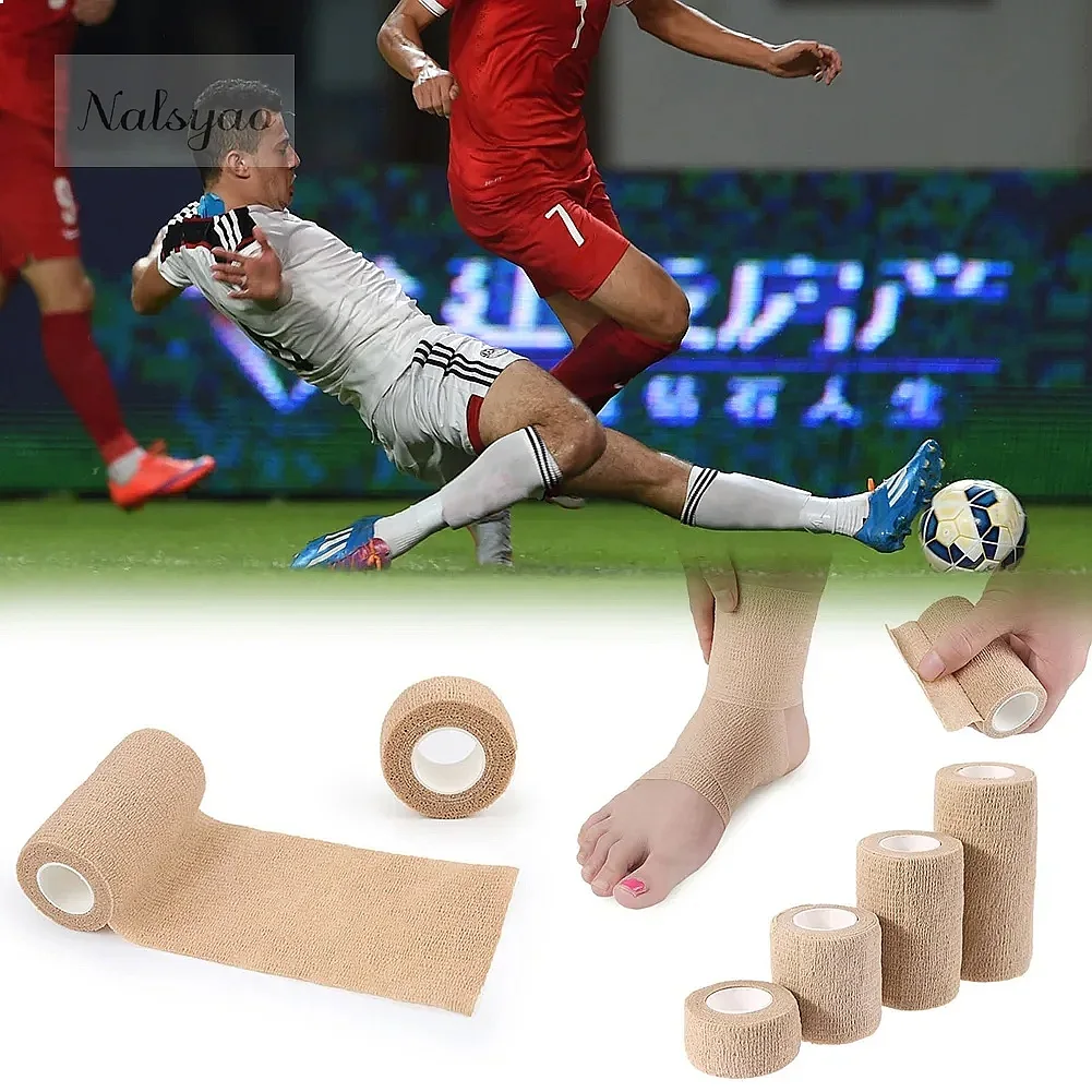 5 Pcs 2.5/5/7.5/10cm Self Adhesive Elastic Bandage Cohesive Non-woven Wrap Tape for Sports Fixing Finger Wrist Leg