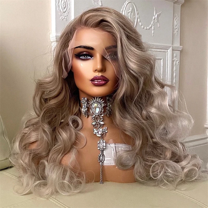 Ombre Ash Blonde Colored 13X4 Lace Front Wig 100% Real Human Hair Pre Cut Preplucked Body Wave Transparent Closure Frontal Wigs