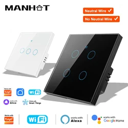 Tuya Wifi Smart Light Switch No Neutral Wire Touch Panel EU Wall Switch Wireless Remote Control Voice Control Alexa Google Home