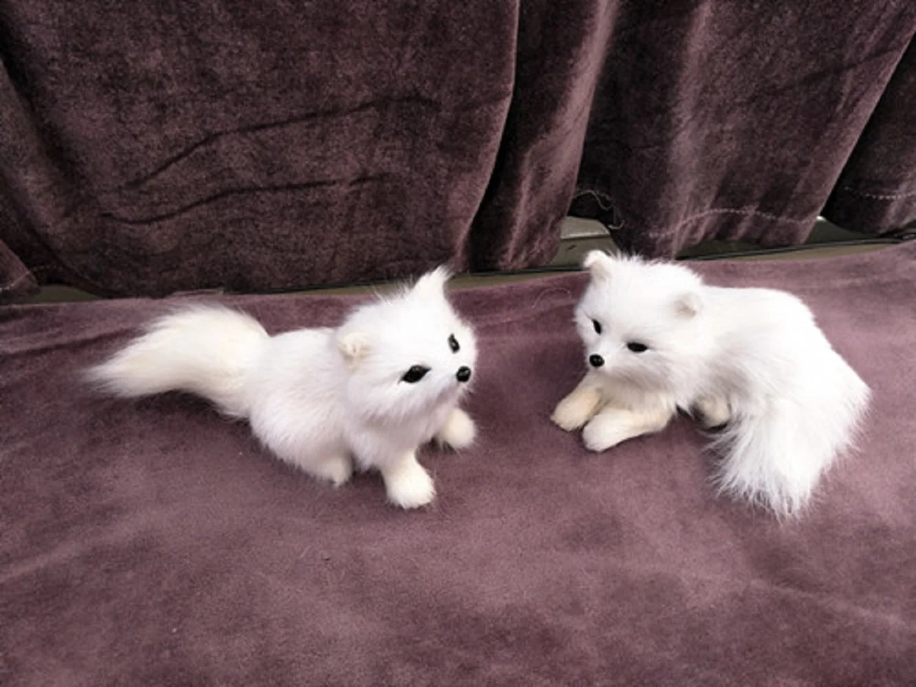 Pair of Small 11-12cm Cute Simulation White Fox Toys Resin & Fur Lovely Fox Doll Gift Collectible