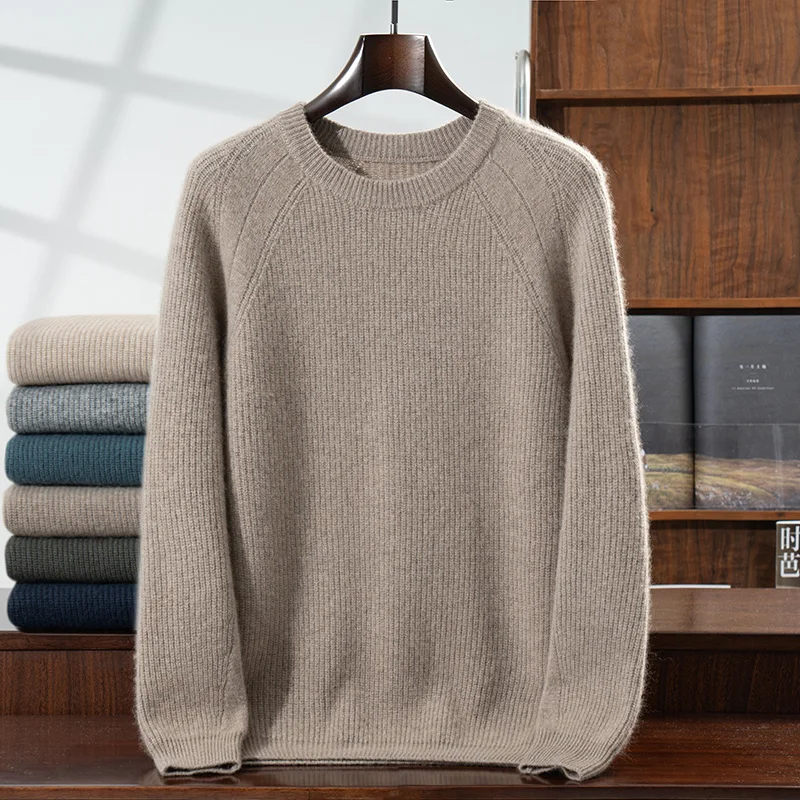100% Pure Cashmere Sweater Men's O-Neck Knit Jumper Autumn/Winter New Solid Color Long Sleeved Tops Business Casual Menswear