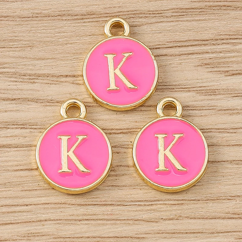 10 Stück niedliche, doppelseitige Buchstabenanhänger aus Emaille, Alphabet A-Z, zum Basteln von Schmuck, für Namens-Ohrringe, Halsketten und DIY-Bastelarbeiten. – Detail 13