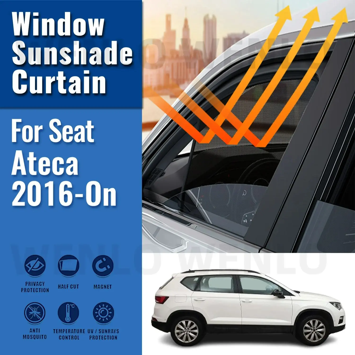 

For Seat Ateca SUV 2016-2024 Magnetic Car Sunshade Visor Front Windshield Curtain Rear Side Baby Window Sun Shade Shield