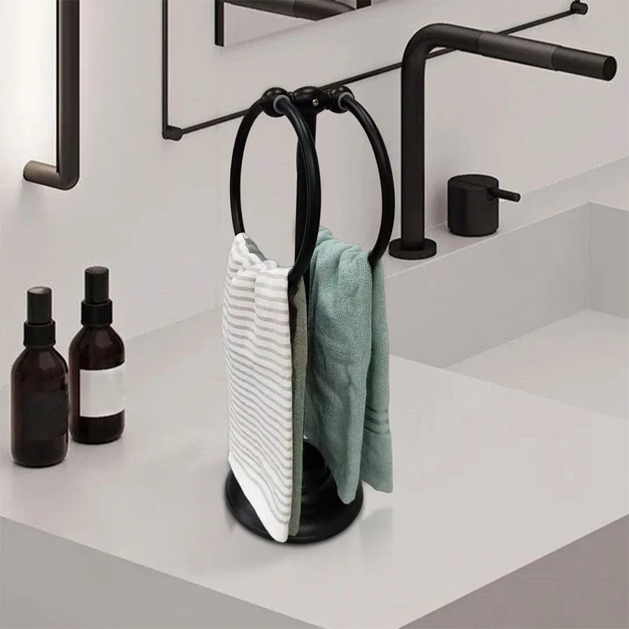 

Black Desktop Minimalist Style Double-sided Towel Storage Ring For Bathroom And Living Room