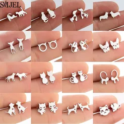 Mini Pendientes de tuerca de Animal de acero inoxidable para mujeres y niñas, joyería linda, Pendientes de gato, Pendientes de pata de perro, regalos de cumpleaños para niñas