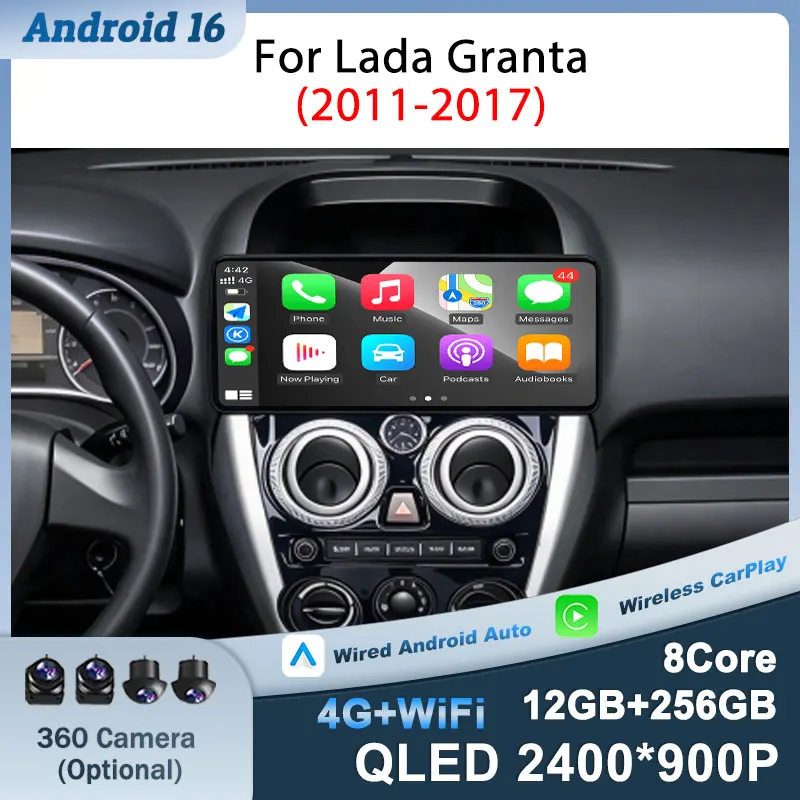 For Lada Granta 2011-2017 12.3 inch GPS Navigation Wireless CarPlay Android 16 (OS) Split Screen DSP Stereo Accessories GPS Navi