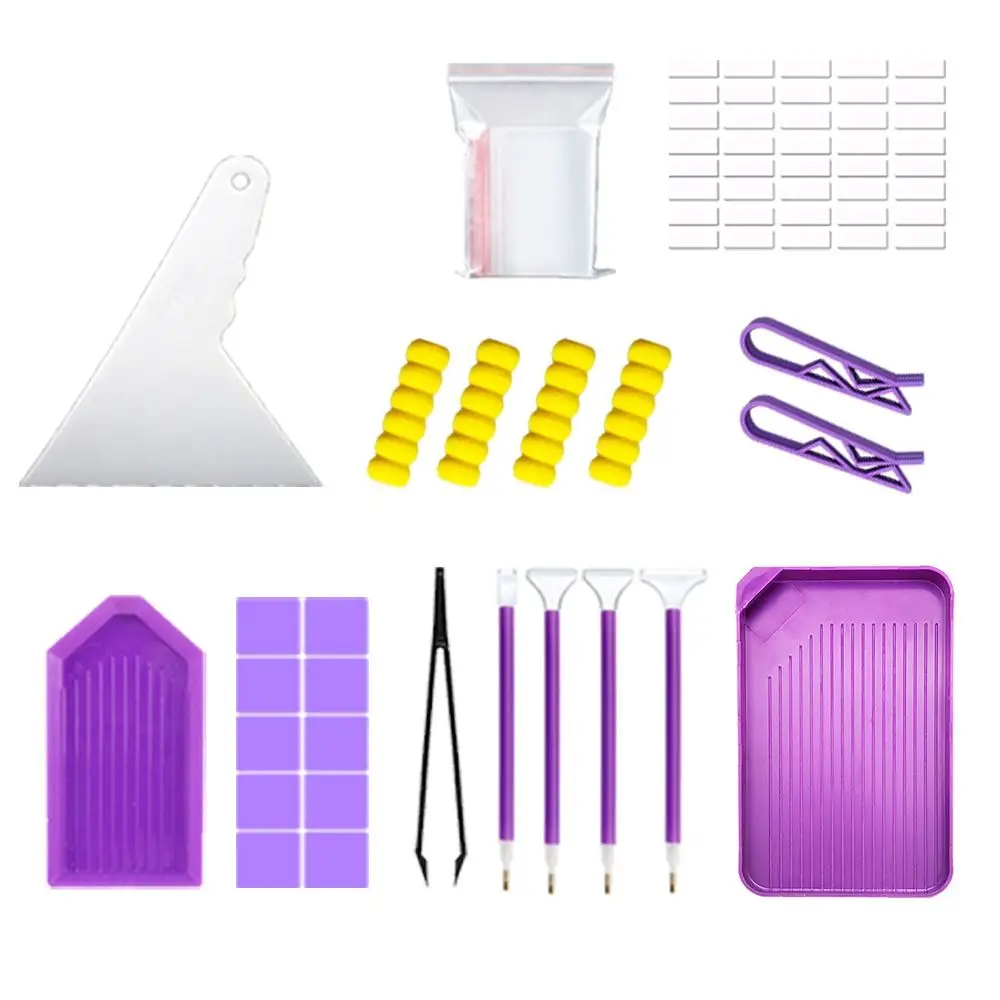 5D DIY Diamond Painting Tools Set Craft Art Tool Drill Plate Tool Set Roller Pen Purple Mosaic Glue Pen Kit