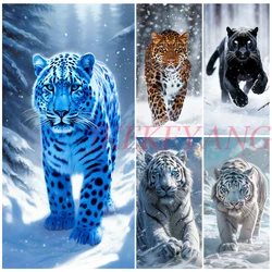 DIY Diamond Painting Cross Stitch Cheetah and Tiger in the Snow Full Drills Diamond Mosaic New Collection 2024 Home Decor Gift