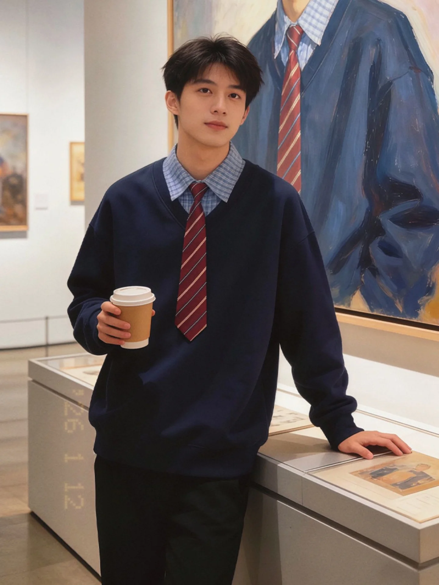 

Thiened irt Collar Hoodie Men's Winter Jaet College Sle Trendy Brand American Flip Collar Coat Blue Youth Casual Wear