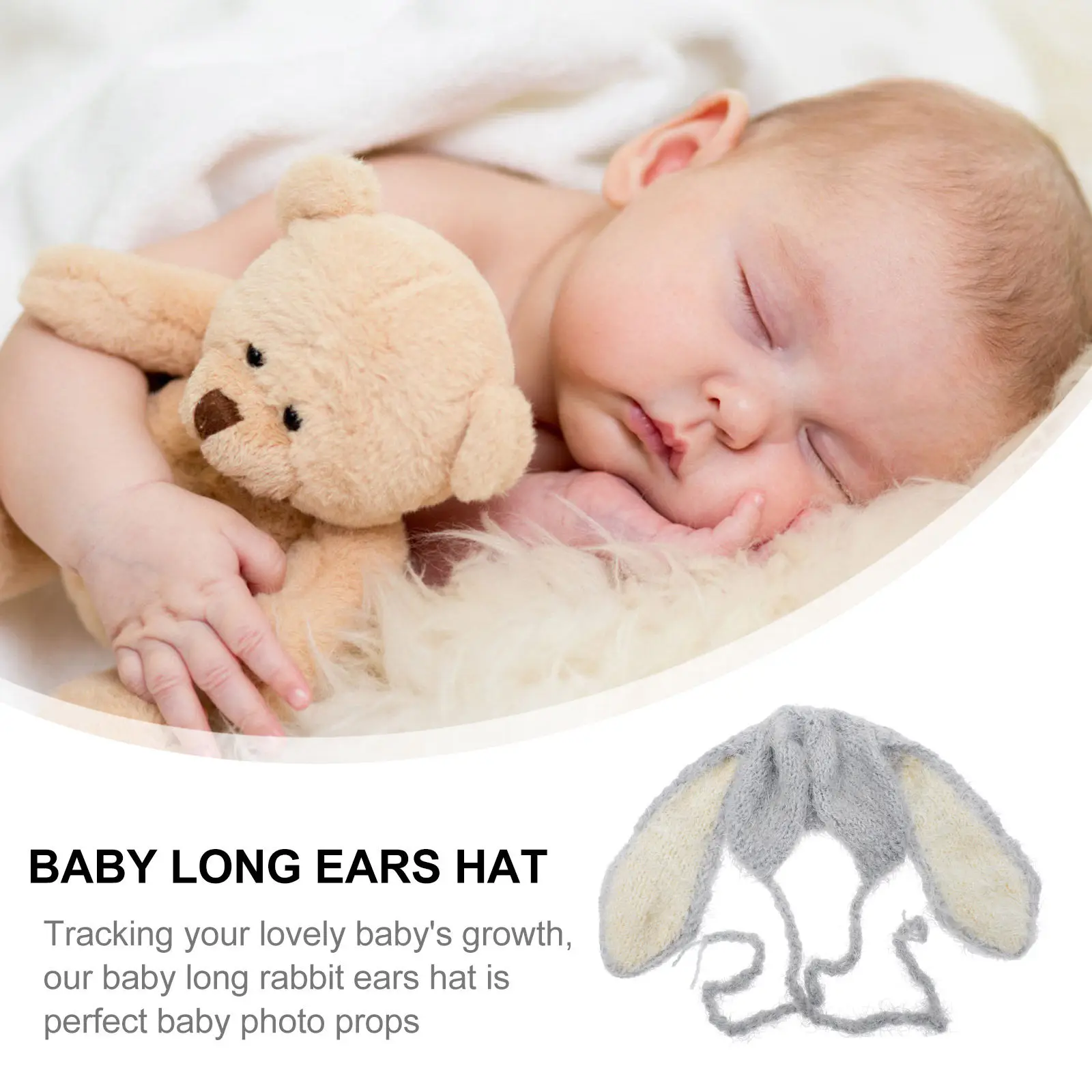 Newborn Warm Rabbit Ear Beanie Hat Baby Long Ears Winter Cap Infant Photography Prop Toddler Holiday Outdoor Park Walk Birthday - view 4