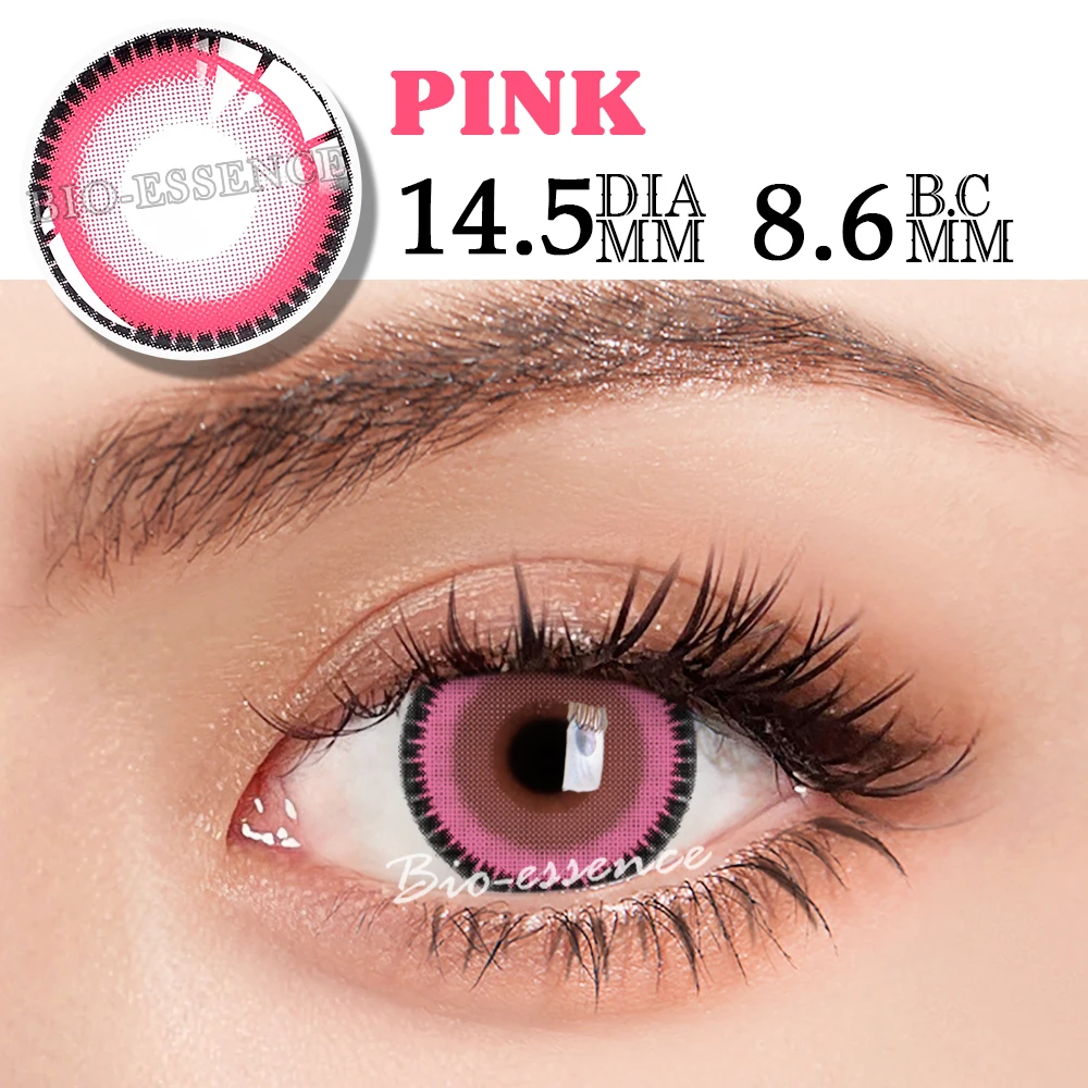 Bio-essence-lentes de contacto de color rosa para ojos, lentillas de Anime, accesorios de Cosplay, Nezuko Colorcon, 1 par