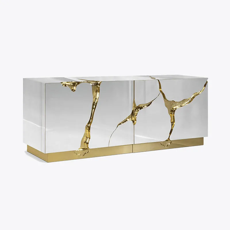 Italian light luxury stainless steel designer creative solid wood dining side cabinet modern villa living room home entrance