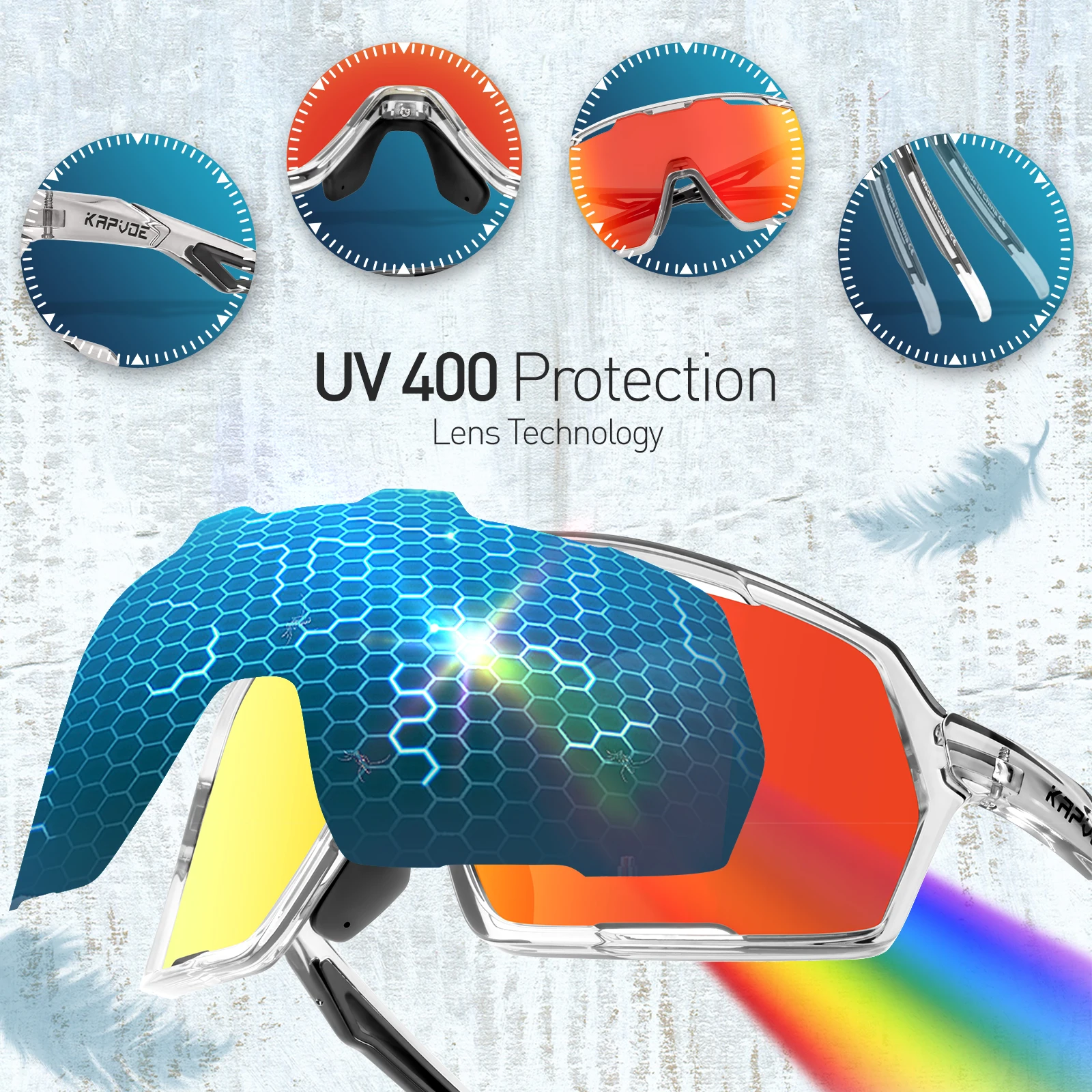 KAPVOE Wanderbrille, Fahrradbrille, Rennbrille, Camping-Sonnenbrille, UV400, Fahrrad- und Outdoor-Sportzubehör, Baseball-Ausrüstung – Detail 4