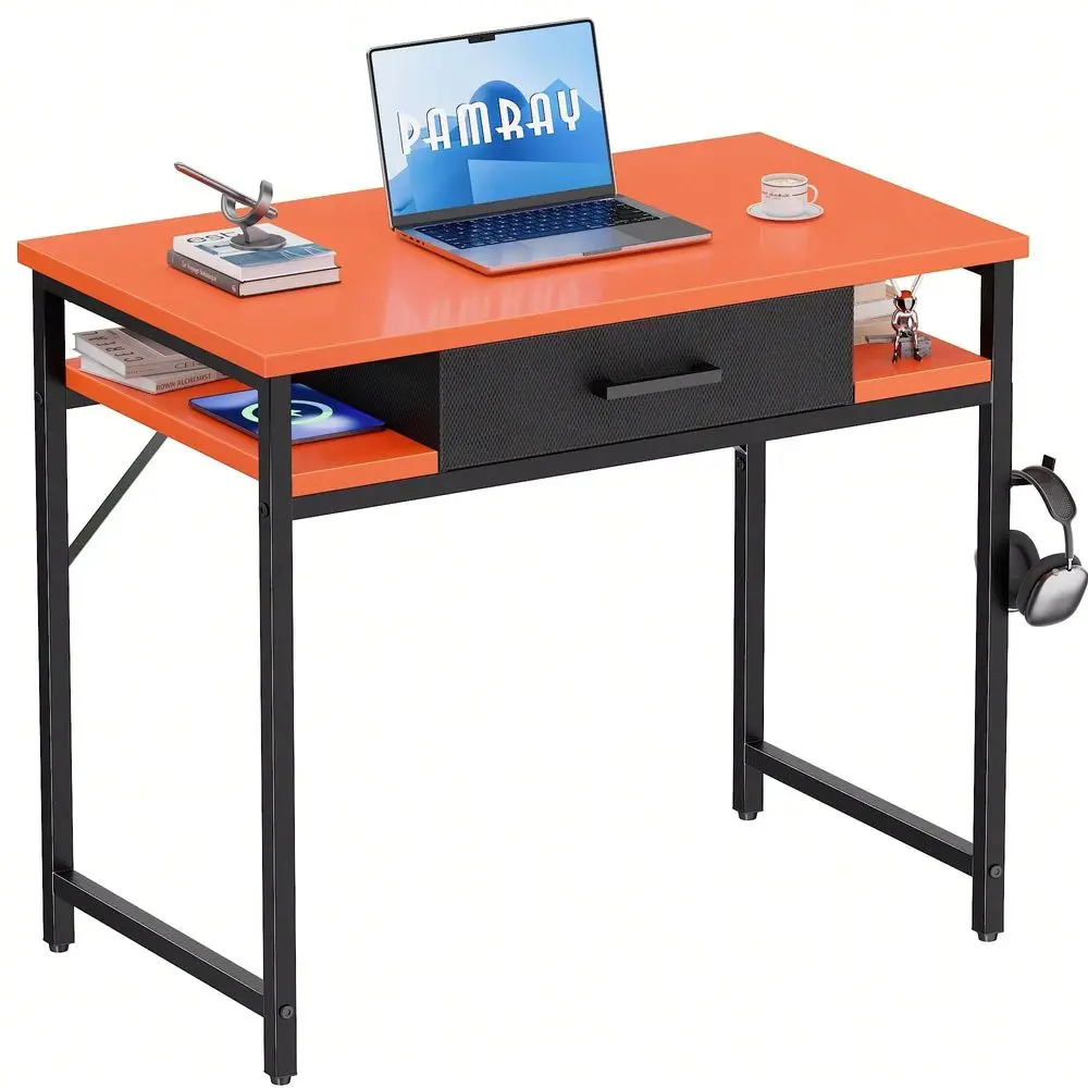 

Desk, Office Desk, Pamray 32 Inch Small Computer Desk With Drawer And Shelves Simple Study Work Table For Bedroom Pink