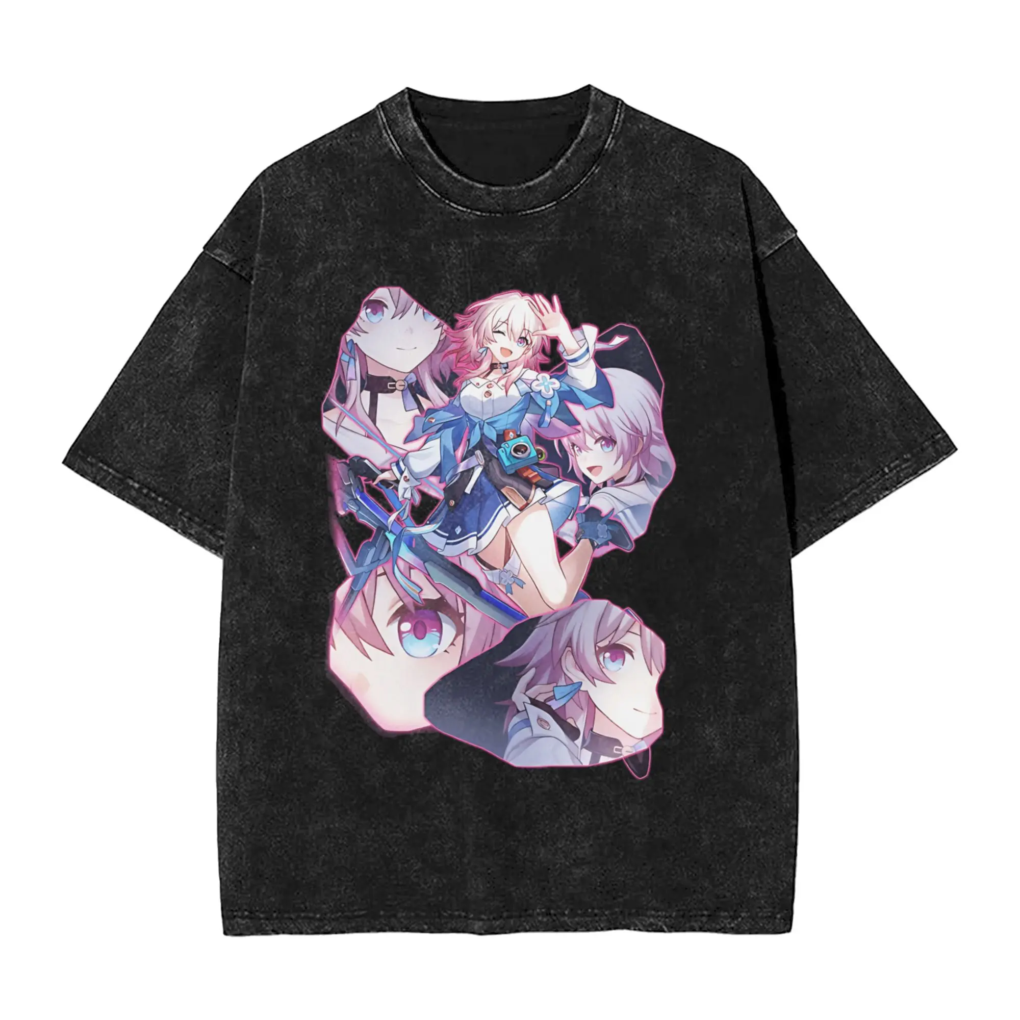ゲームスターズレールズ Tシャツ男性用 Honkai ヴィンテージピュアコットン Tシャツラウンドネック半袖 Tシャツクラシックトップス
