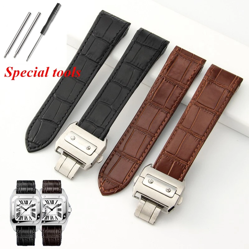 For Santos DE 100 Cartier 20mm 23mm Watch Strap Men's Women's Watchband Genuine Leather Bracelet Wristband with Special tools