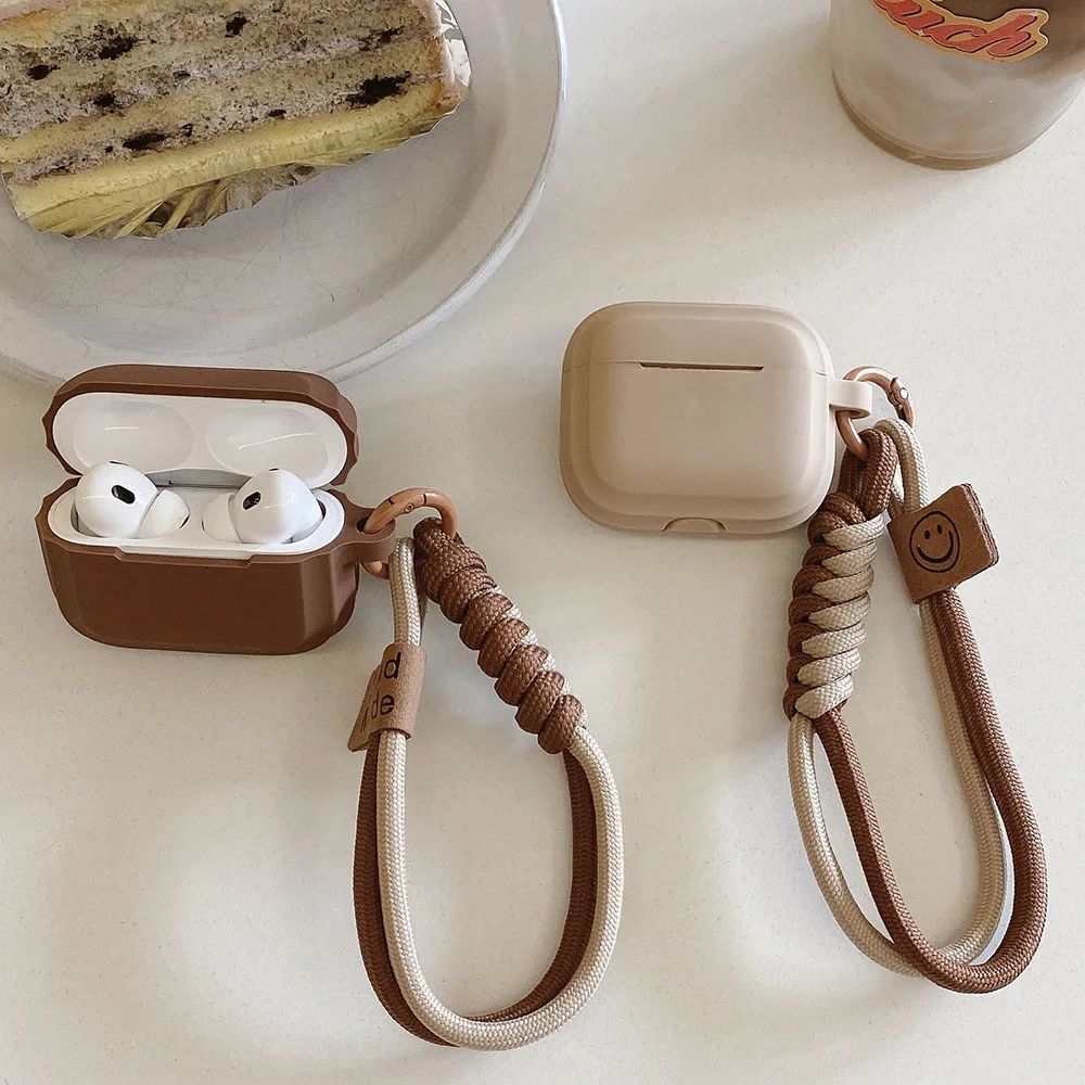 Coffee Brown Soft Silicone Case For AirPods 3/4/Pro 1/Pro 2 With Anti-Loss Strap Wireless Earbuds Protection Shell Accessories view 2