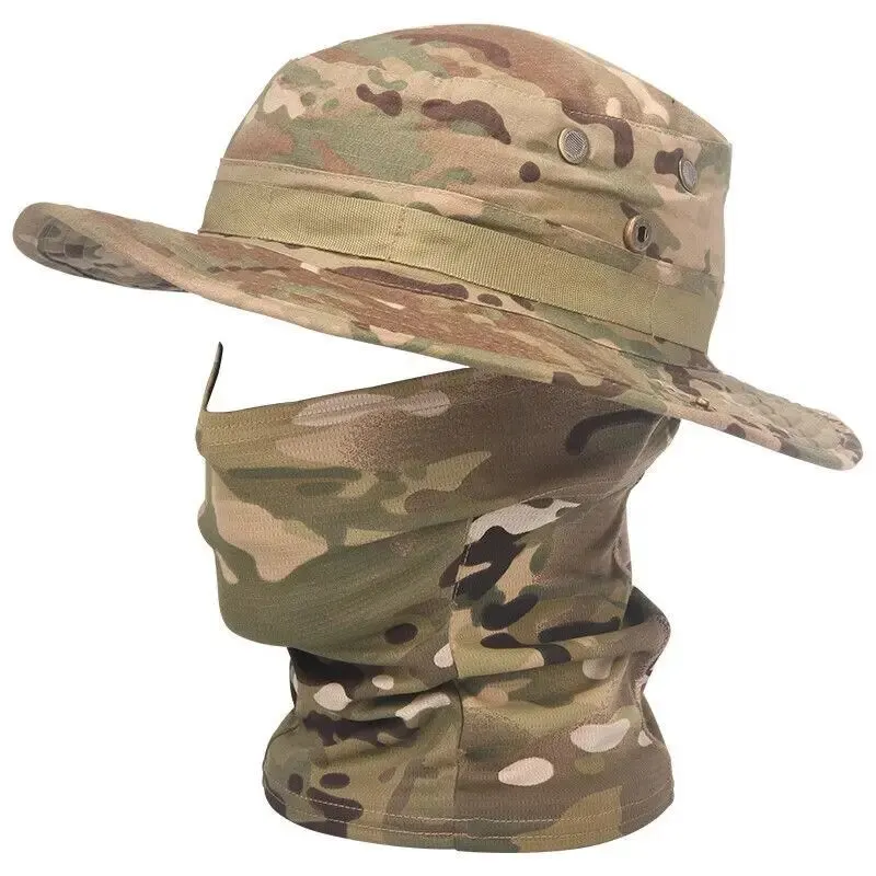 1PC Sunscreen Mask Ear Hanging Round Edge Hat Set Tactical Disguise Mountaineering Fishing Hat Full Face Tactics