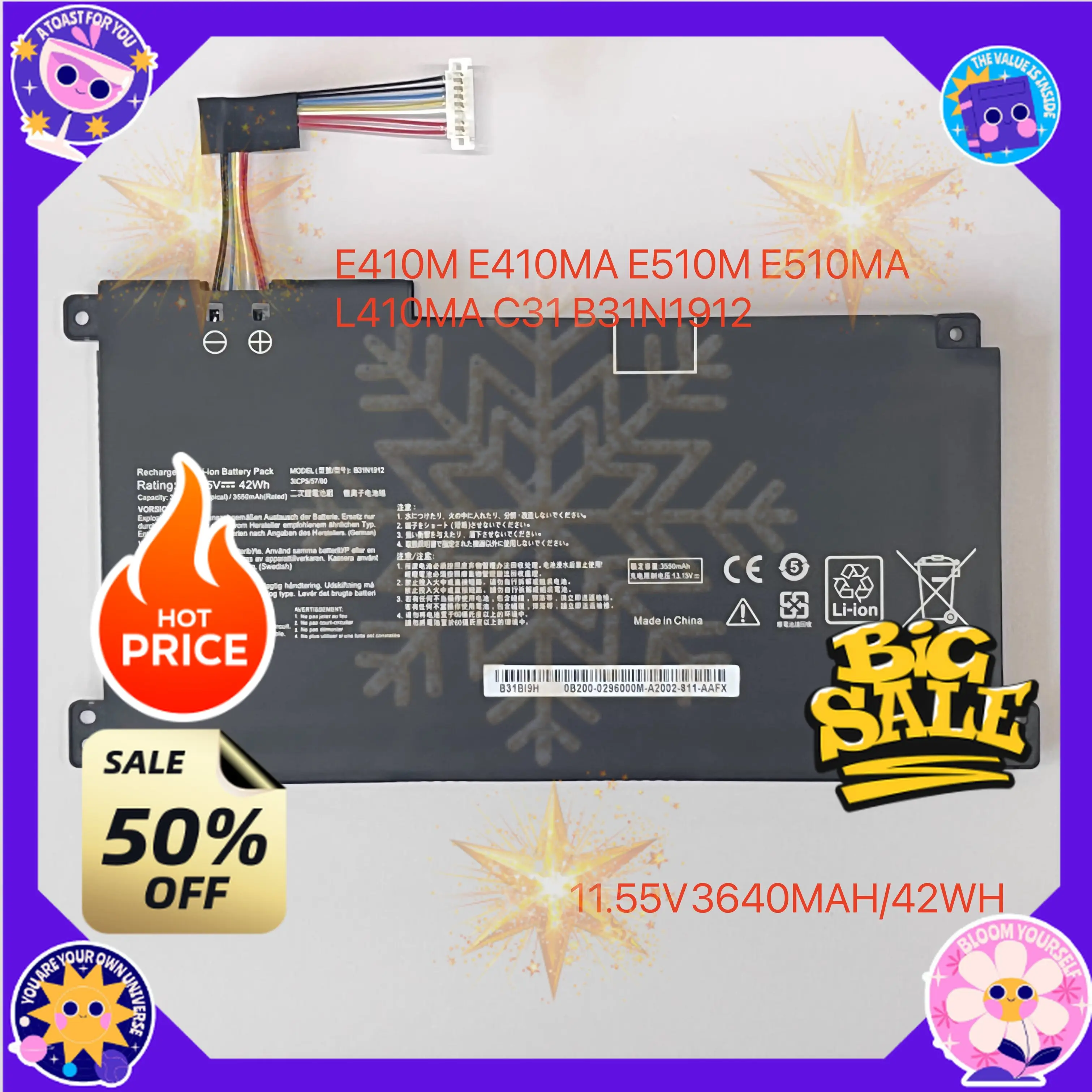 SWZY B31N1912 for ASUS Notebooks Including The E410M, E410K, L410M, E510M, and E510K Models