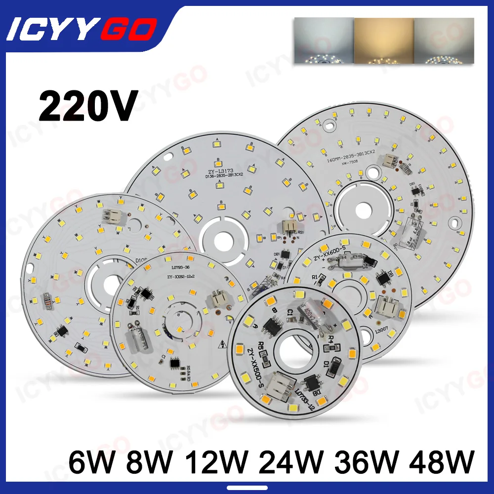 6 W 12 W 24 W 36 W 48 W 220 V Panel świetlny LED bez sterownika Lampa LED Okrągły 3-kolorowy żyrandol w stylu nordyckim Źródło światła Akcesoria