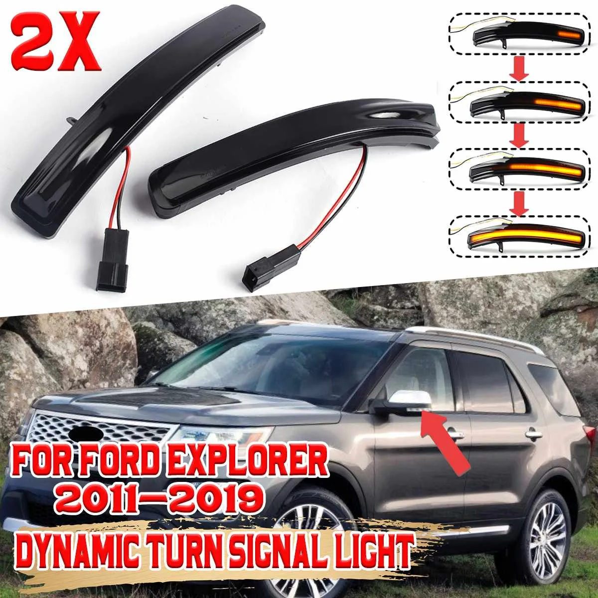 

Pair LED Dynamic Side Rearview Mirror Indicator Light For Ford Explorer 2011-2019 LHD Turn Signal Light Blinker Indicator Lamp