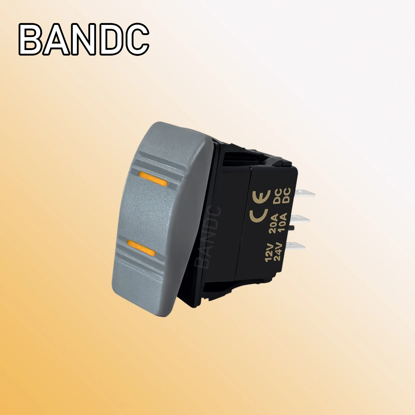 Momentary/Latching Waterproof Rocker Switch ON-OFF/ON-OFF-ON/(ON)-OFF-ON/ON-ON-OFF Switch12V-24V Amber Light Gray Button