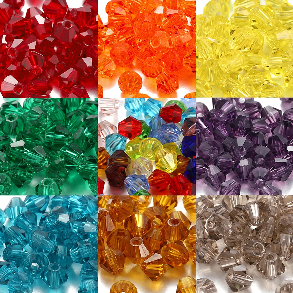 200Pcs 3mm AB Color Shiny Faceted Glass Beads Loose Spacer Bicone Crystals Beads for DIY Bracelet Jewelry Making Accessories