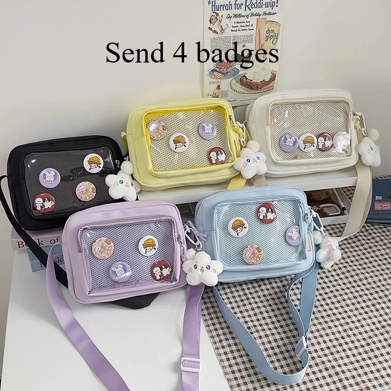 

Korea Style Transparent Badge Display Storage Bag Portable Crossbody Sling Bag Small Casual Organizer Bag for Girls