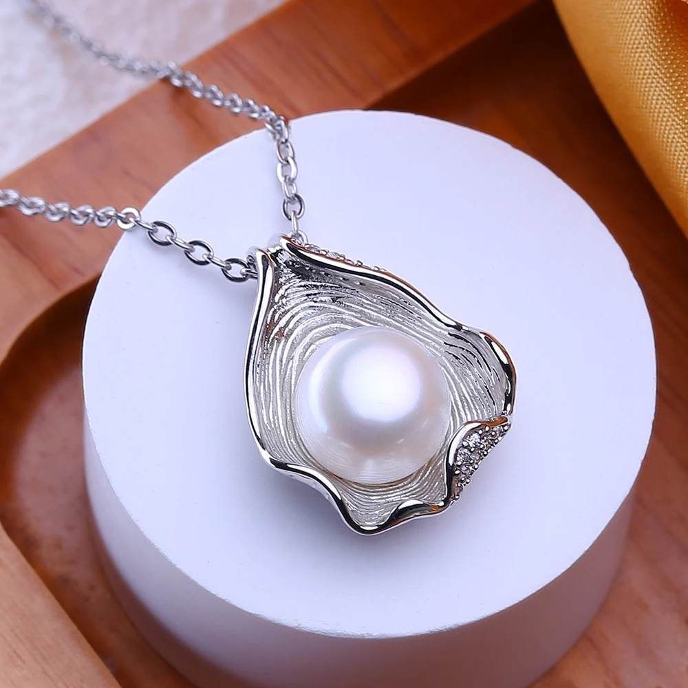 FENASY 10-11MM Natural Freshwater Pearl Fashion 925 Sterling Silver Pendant Necklaces Party Jewelry Gifts For Women