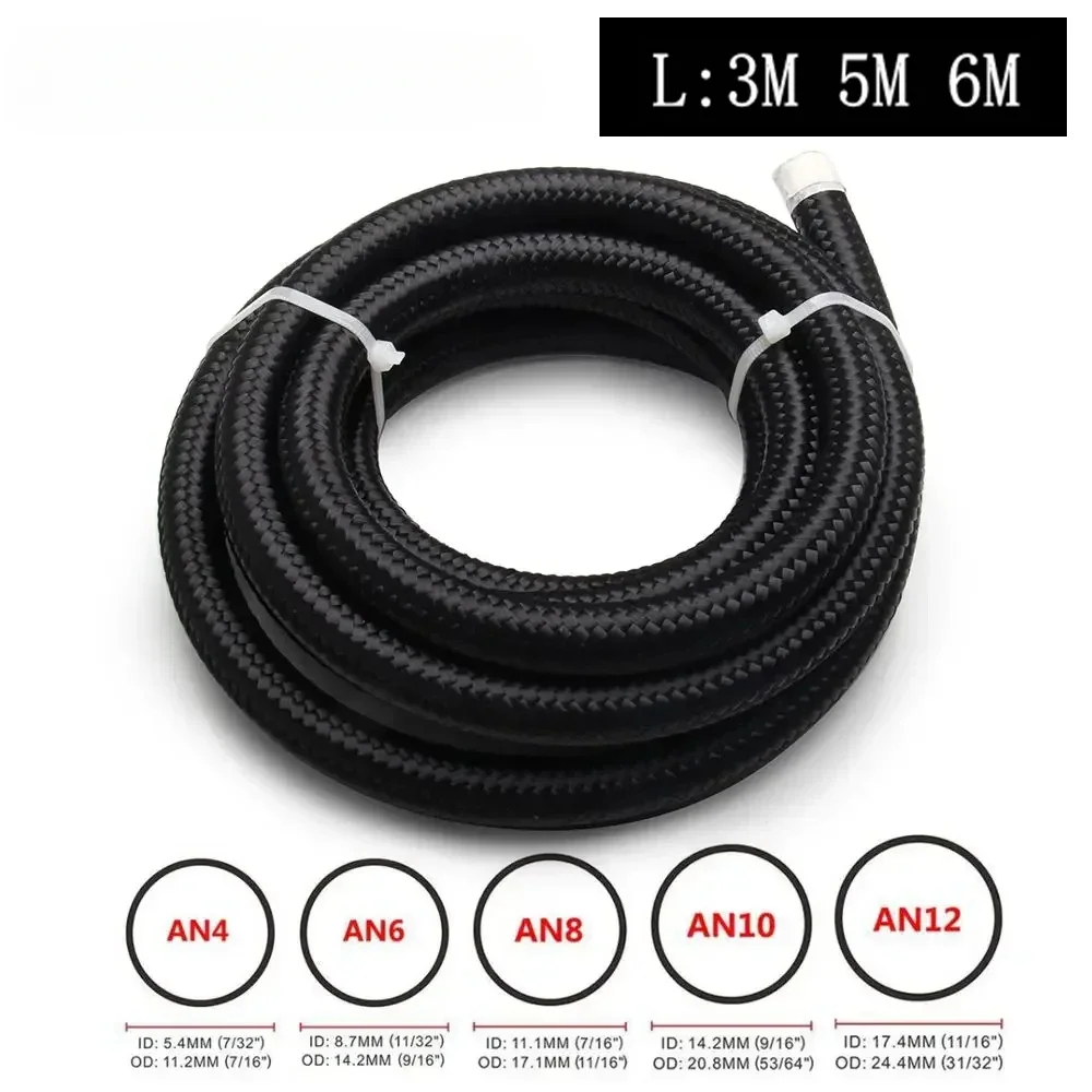 

3M 5M 6M Oil Fuel Hose Oil Gas Line AN4 AN6 AN8 AN10 AN12 10FT Cooler Hose Line Nylon Stainless Steel Braided Pipe Tube in Stock