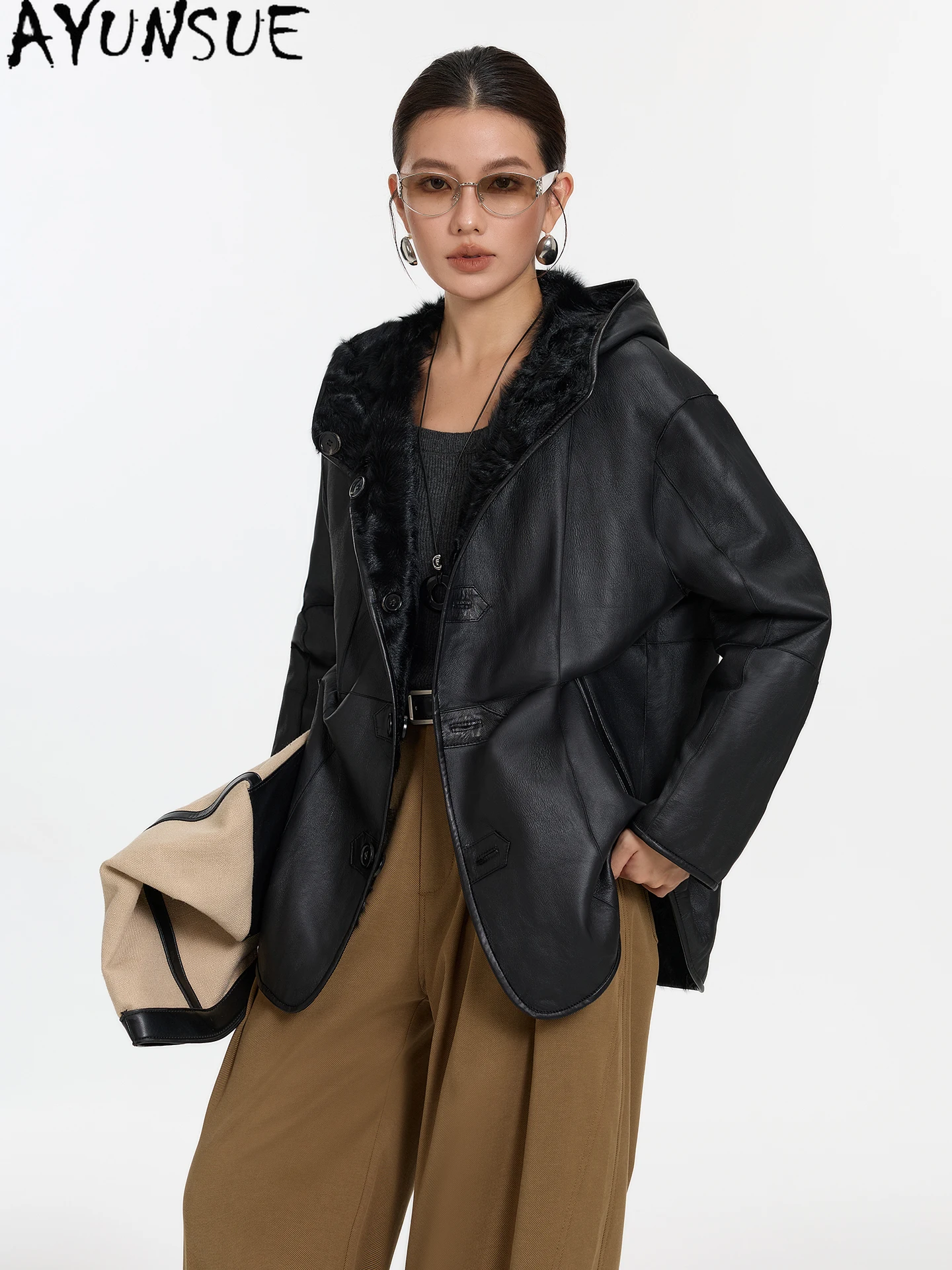 AYUNSUE Natural Sheepskin Fur Coats Genuine Leather Jacket Women 2025 Warm Lamb Wool Winter Clothes Female Fashion Шуба Женская