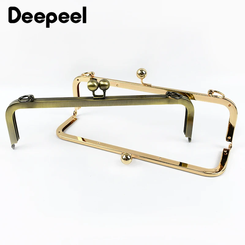 Deepeel 25cm Metal Square Purse Frame Bag Handles Kiss Clasp DIY Handbag Chain Sewing Brackets Screw Handle Accessories,1/2Pcs