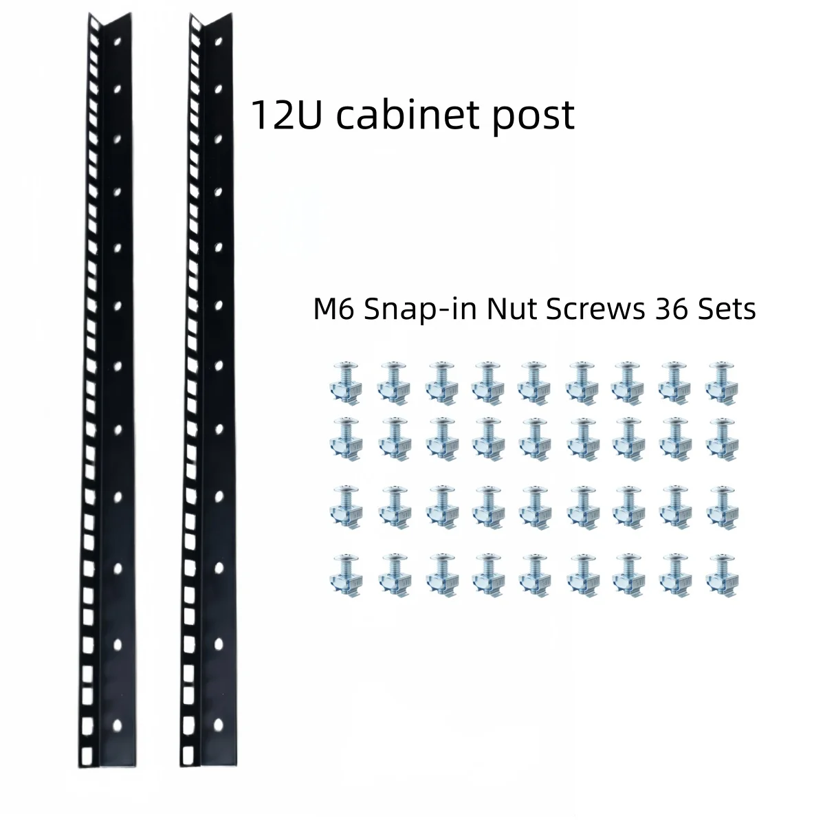 12U Cabinet Column Kit 19inch Standard Rack Rails Includes 36 Sets of M6 Card-Type Nut Screws DIY Server/Audio Amplifier Rack