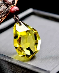 Natural Yellow Citrine Quartz Faceted Pendant Water Drop Women Wealthy Stone 36*26*21mm Gold Citrine Fashion Bead Necklace AAAAA