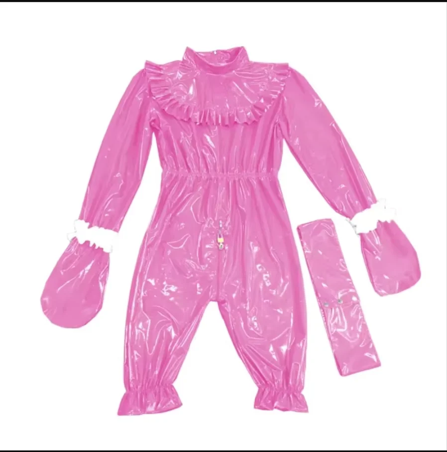 

Adult Giant Baby Girls Pink PVC One Piece Shorts Sissy Crossdressing Maid Role Playing Crossdressing Gothic Lockable Multi Color