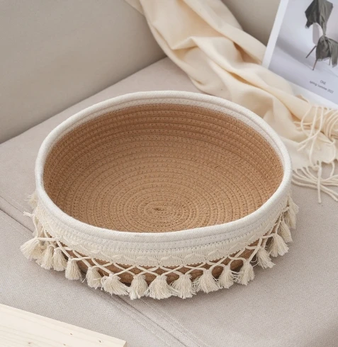 

1PC Handmade Cotton Thread Storage Basket Snack Basket ﻿Storage Box Desktop Items Cosmetics Rope Weaving Basket Entrance