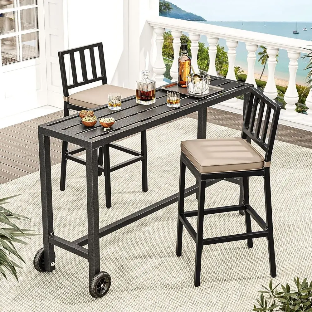 

Stylish 3-Piece Outdoor Bar Set with Cushioned Chairs, Silver, Suitable for Patio, Balcony, and Poolside