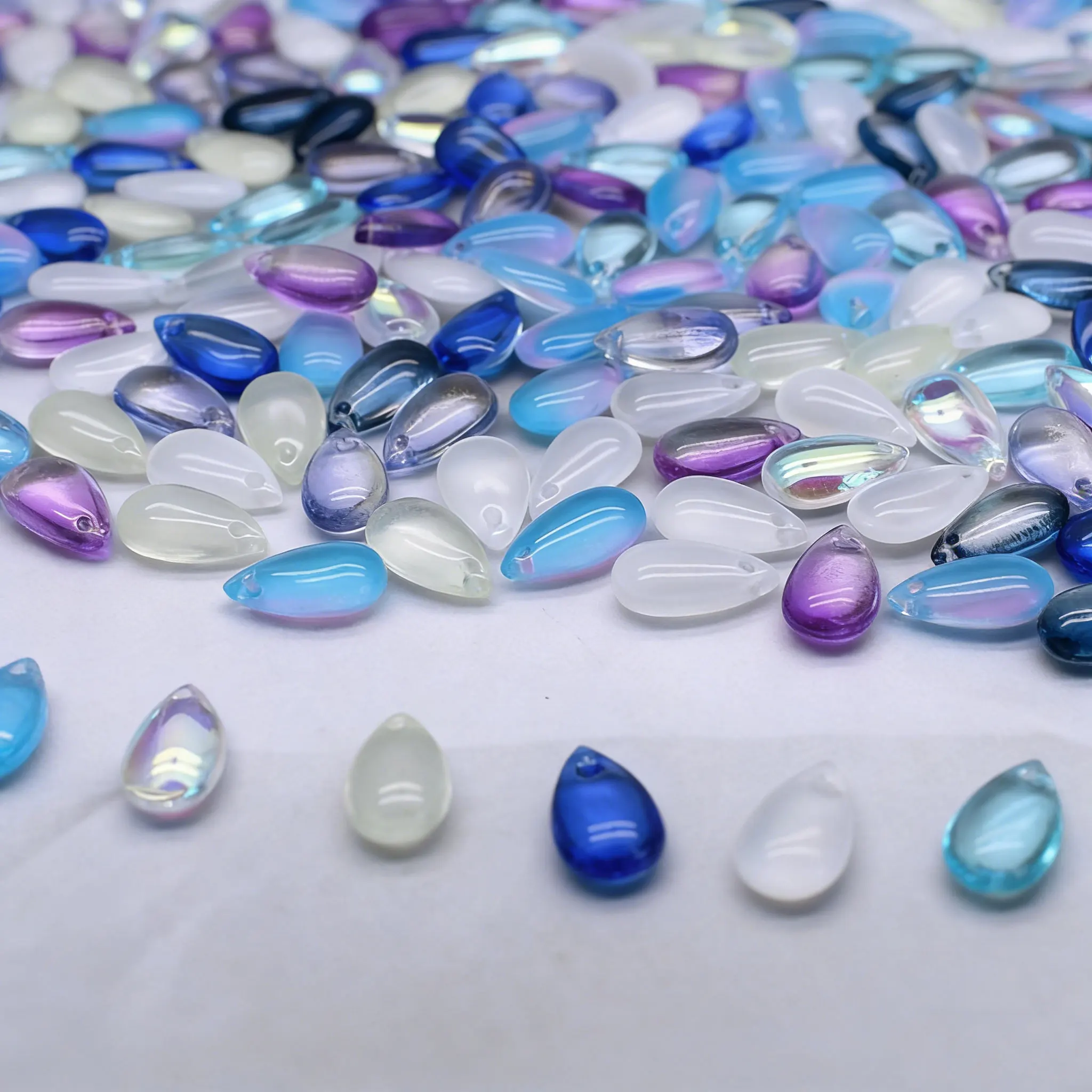Z02 8x14mm 30Pcs Multicolored Water Drop Shape Translucent Glass Handmade Beads DIY Jewelry Exquisite Water Drop Beads Jewelry