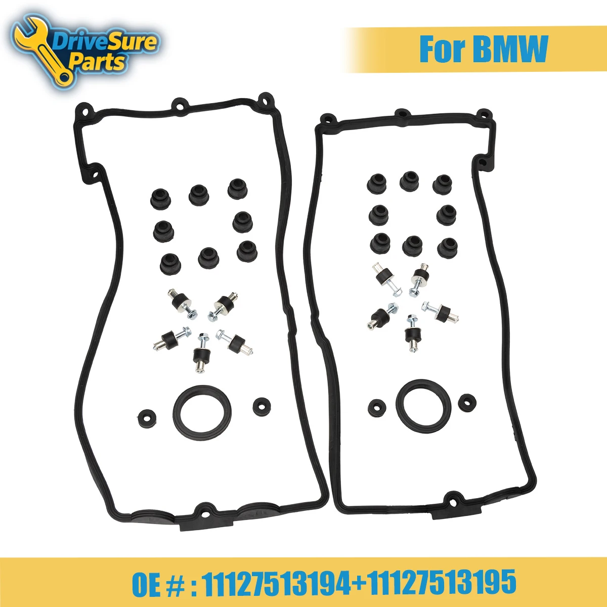

11127513194 11127513195 2Sets Bonnet Washer Valve Cover Gasket Set Left + Right For BMW E60 E63 E64 E66 E65 E53 E70 X5 N62