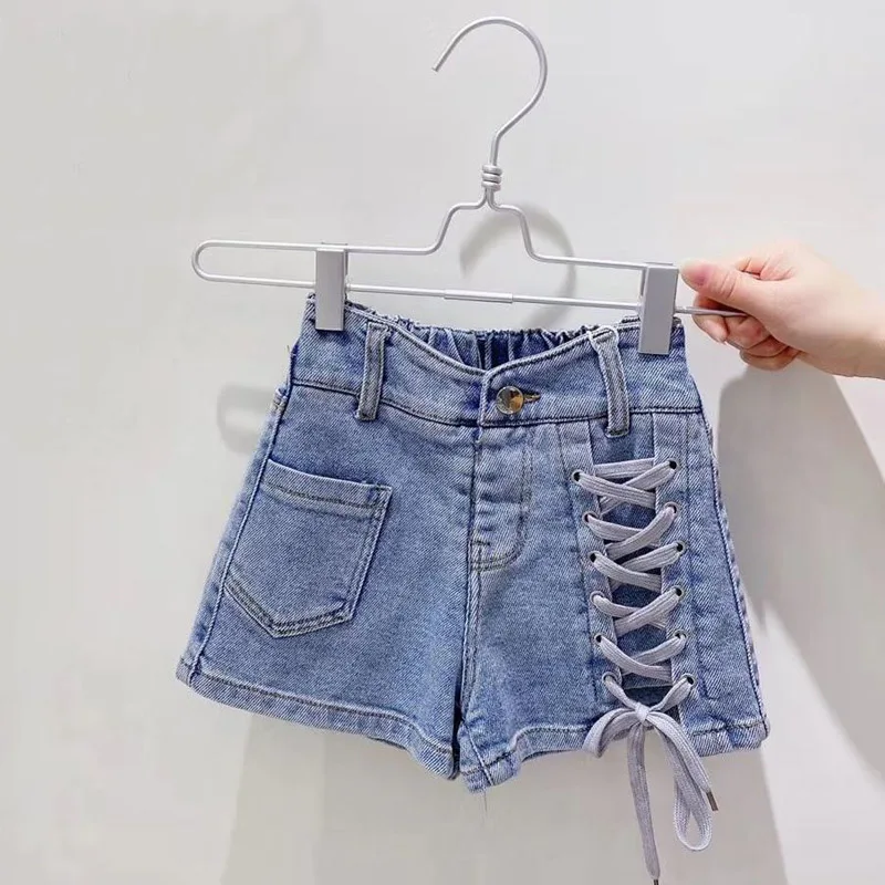 

Children's High Waisted Denim Shorts 2025 Summer New Item for Girls, Korean Version, Thin Denim Fabric Hot Pants