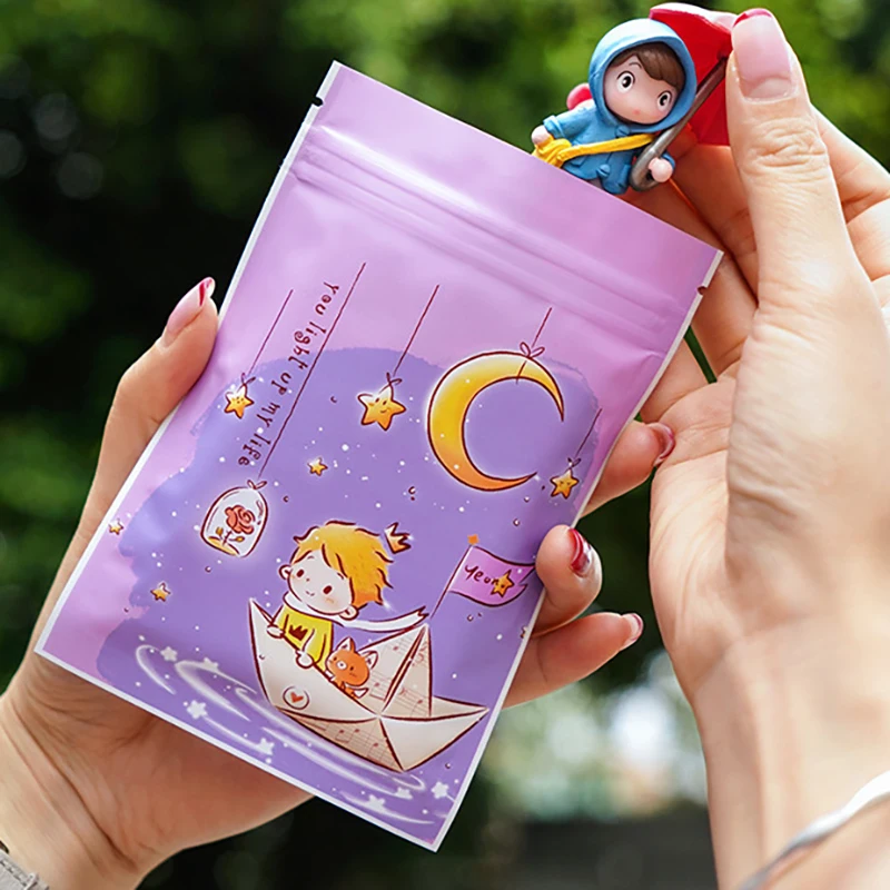 50pcs Resealable Flat Cartoon Bag Aluminum Foil Zip Lock Storage Sachet Food Tea Candy Snack Toy Jewelry Gifts Packaging Pouches