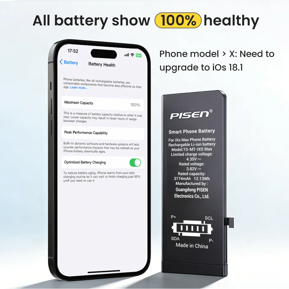 Batería PISEN para iPhone 7 8 Plus X XR XS Max, capacidad original, 0 ciclos, pieza de reemplazo superior para Apple 6